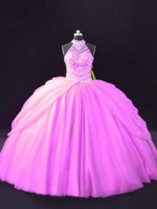 Modern Beading and Pick Ups Quinceanera Dress Lilac Lace Up Sleeveless Floor Length