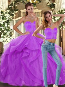 Shining Sweetheart Sleeveless Lace Up 15 Quinceanera Dress Lilac Tulle