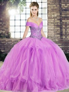 Beauteous Floor Length Ball Gowns Sleeveless Lilac Ball Gown Prom Dress Lace Up