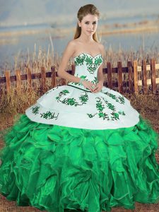 Fine Ball Gowns Quinceanera Gowns Green Sweetheart Organza Sleeveless Floor Length Lace Up