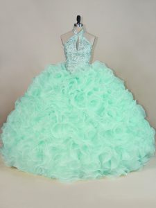 Sleeveless Beading and Ruffles Lace Up Quinceanera Dresses with Apple Green Brush Train