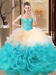 Fashion Sweetheart Sleeveless Lace Up Sweet 16 Dresses Multi-color Fabric With Rolling Flowers