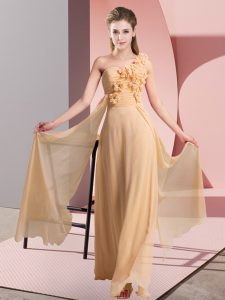 Luxury Hand Made Flower Damas Dress Peach Lace Up Sleeveless Floor Length