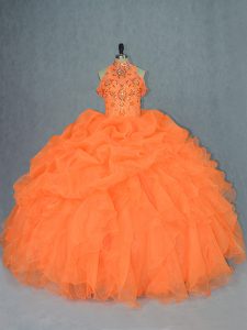 Floor Length Ball Gowns Sleeveless Orange Sweet 16 Dress Lace Up