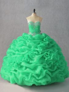 Customized Green Sweetheart Neckline Beading and Pick Ups and Hand Made Flower Sweet 16 Dress Sleeveless Lace Up