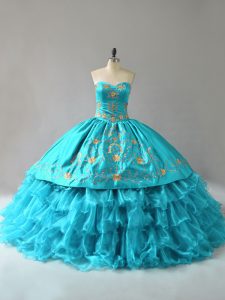 Customized Aqua Blue Sleeveless Organza Lace Up Quinceanera Dress for Sweet 16 and Quinceanera