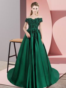 Green Sleeveless Court Train Lace 15 Quinceanera Dress