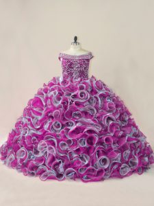 Multi-color Sweet 16 Dress Organza Brush Train Sleeveless Beading and Ruffles