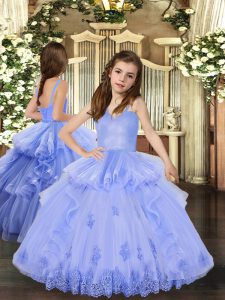 High End Lavender Sleeveless Tulle Lace Up Little Girls Pageant Dress Wholesale for Party and Sweet 16 and Wedding Party