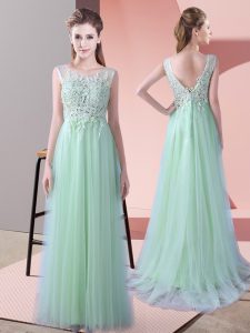 Excellent Brush Train Empire Vestidos de Damas Apple Green Scoop Tulle Sleeveless Zipper