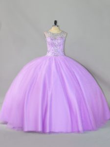 Ball Gowns Ball Gown Prom Dress Lavender Scoop Tulle Sleeveless Floor Length Zipper