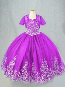 Tulle Sleeveless Floor Length Kids Pageant Dress and Beading and Embroidery