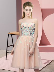 Inexpensive Tulle Sleeveless Knee Length Damas Dress and Appliques