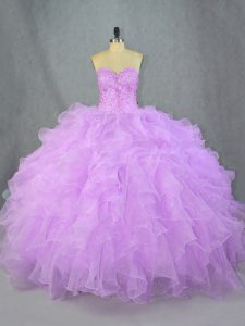 Luxurious Beading and Ruffles Quinceanera Gown Lavender Lace Up Sleeveless Floor Length