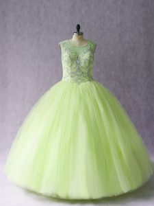 High Class Yellow Green Sleeveless Beading Floor Length Quinceanera Dresses