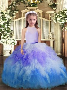 Enchanting Multi-color Ball Gowns Ruffles Winning Pageant Gowns Backless Tulle Sleeveless Floor Length