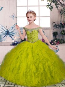 Elegant Sleeveless Lace Up Floor Length Beading and Ruffles Glitz Pageant Dress