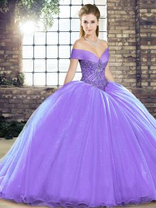Lavender Sweet 16 Quinceanera Dress Off The Shoulder Sleeveless Brush Train Lace Up