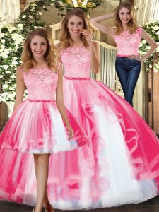 Excellent Floor Length Hot Pink Quinceanera Dress Scoop Sleeveless Clasp Handle