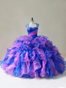 Best Selling Multi-color Straps Neckline Beading and Ruffles Quince Ball Gowns Sleeveless Zipper