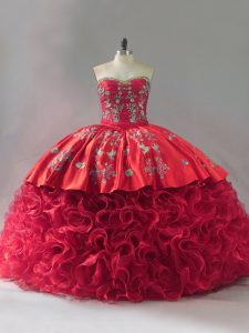 Sweetheart Sleeveless Fabric With Rolling Flowers Vestidos de Quinceanera Embroidery Brush Train Lace Up