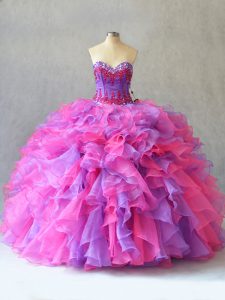 Vintage Multi-color Organza Lace Up Quinceanera Dresses Sleeveless Beading and Ruffles