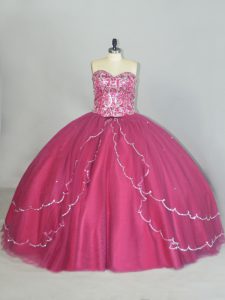 Sleeveless Beading and Sequins Lace Up Sweet 16 Quinceanera Dress with Red Brush Train