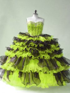 Best Selling Yellow Green Ball Gowns Sweetheart Sleeveless Organza Lace Up Beading Quinceanera Dress
