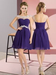 Pretty Cap Sleeves Mini Length Beading Lace Up Court Dresses for Sweet 16 with Purple