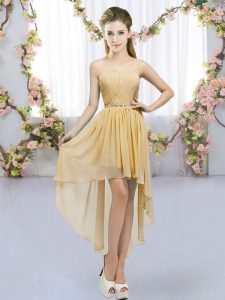 Empire Vestidos de Damas Gold Sweetheart Chiffon Sleeveless High Low Lace Up