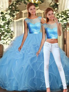 Smart Baby Blue Scoop Backless Lace and Ruffles 15 Quinceanera Dress Sleeveless