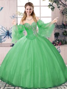 Custom Fit Floor Length Green Quinceanera Dress Sweetheart Long Sleeves Lace Up