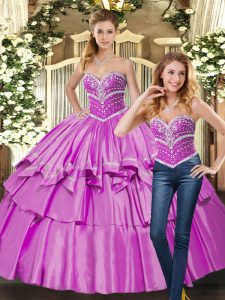 Lilac Sweet 16 Dress Sweet 16 and Quinceanera with Beading Sweetheart Sleeveless Lace Up