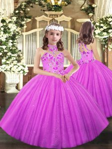 Best Lilac Sleeveless Tulle Lace Up Pageant Gowns For Girls for Party and Wedding Party