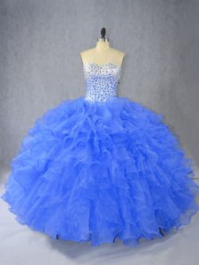 Attractive Blue Sleeveless Beading and Ruffles Floor Length Quinceanera Dress