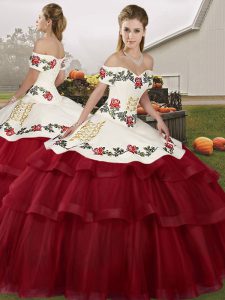Delicate Wine Red Sleeveless Tulle Brush Train Lace Up Sweet 16 Dress for Military Ball and Sweet 16 and Quinceanera