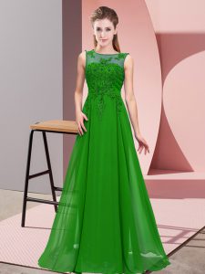 Stunning Empire Dama Dress for Quinceanera Green Scoop Chiffon Sleeveless Floor Length Zipper