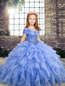 Gorgeous Floor Length Ball Gowns Sleeveless Blue Girls Pageant Dresses Lace Up