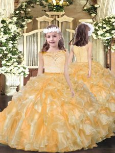 Wonderful Organza Sleeveless Floor Length Kids Pageant Dress and Beading and Ruffles