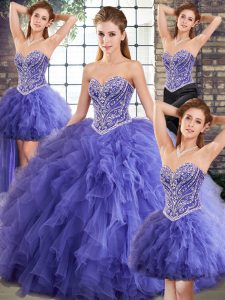 Glorious Lavender Sleeveless Beading and Ruffles Floor Length Quinceanera Dress