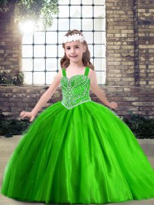 Popular Tulle Straps Sleeveless Lace Up Beading Little Girl Pageant Gowns in