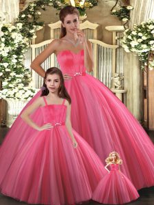 Coral Red Lace Up 15th Birthday Dress Beading Sleeveless Floor Length