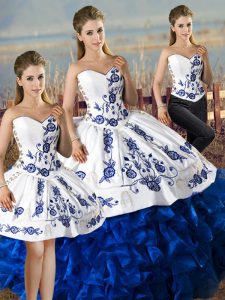 Eye-catching Sleeveless Lace Up Floor Length Embroidery and Ruffles Quinceanera Dress