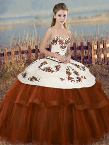 Best Selling Brown Sleeveless Tulle Lace Up Quinceanera Gowns for Military Ball and Sweet 16 and Quinceanera
