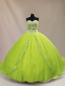 Lace Up Quinceanera Dress Beading Sleeveless Court Train