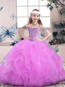 Tulle Straps Sleeveless Lace Up Beading Girls Pageant Dresses in Lilac