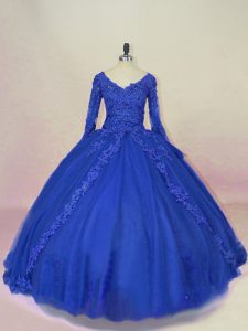 Long Sleeves Lace Up Lace and Appliques Quinceanera Gowns