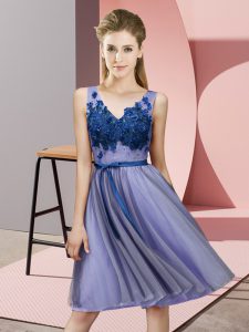 On Sale V-neck Sleeveless Lace Up Dama Dress for Quinceanera Lavender Tulle