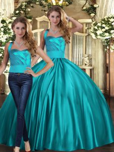 Free and Easy Two Pieces Quinceanera Dress Teal Halter Top Satin Sleeveless Floor Length Lace Up