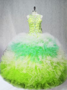 Fashion Multi-color Scoop Neckline Beading and Ruffles Vestidos de Quinceanera Sleeveless Zipper